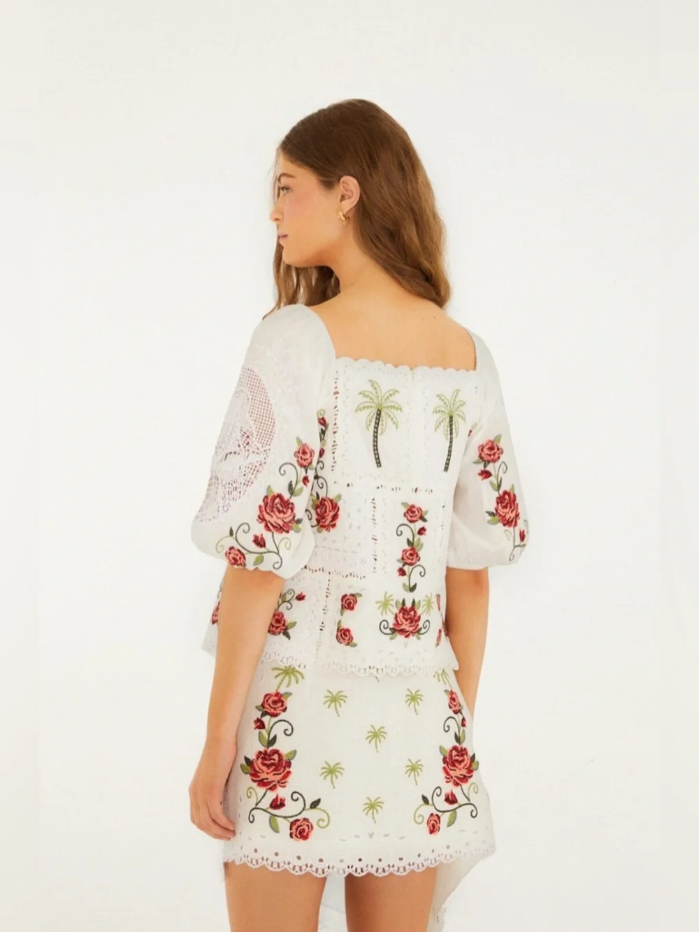 FARM RIO Off-White Tropi Scarf Embroidered Organic Cotton Blouse